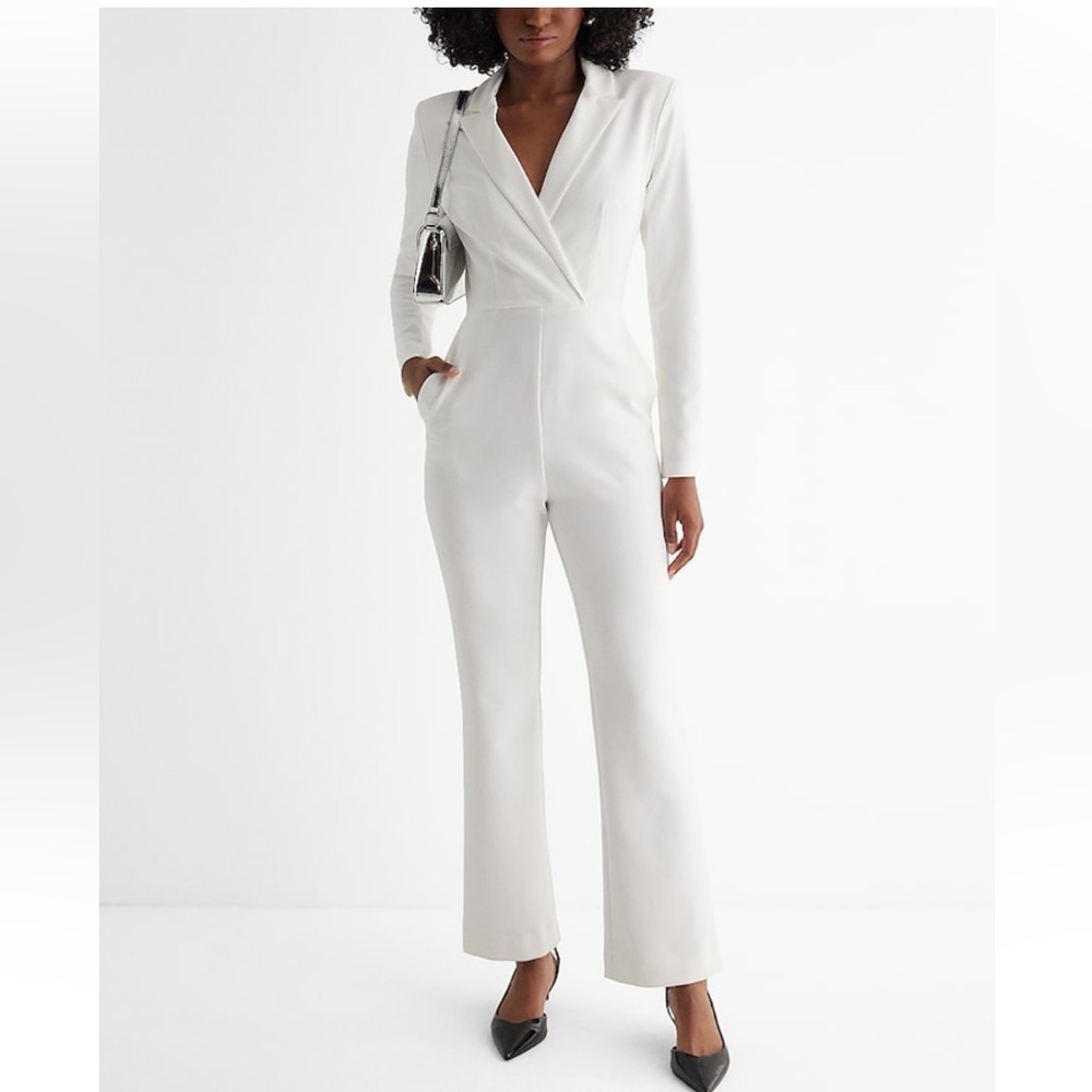NWT Express Twill Long Sleeve Blazer Jumpsuit White Size 10